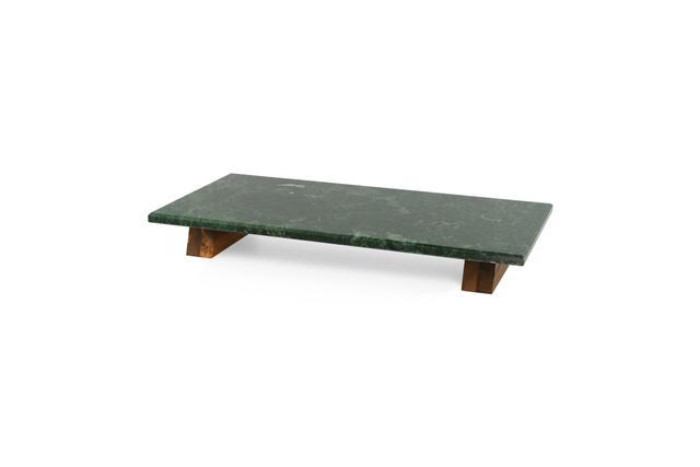 Serveerplateau marmer groen, houten voet 40 x 20 x h5 cm