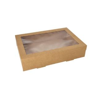 Cateringdoos 8 cm x 25,2 cm x 35,9 cm bruin met apart deksel en kijkvenster
