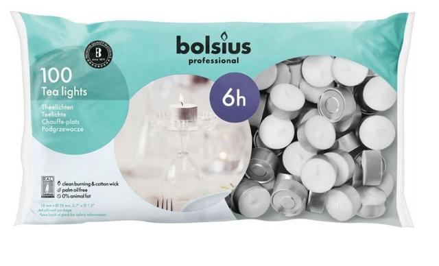 Bolsius Professional Theelichten 6 branduren (Zak  100 Stuks)