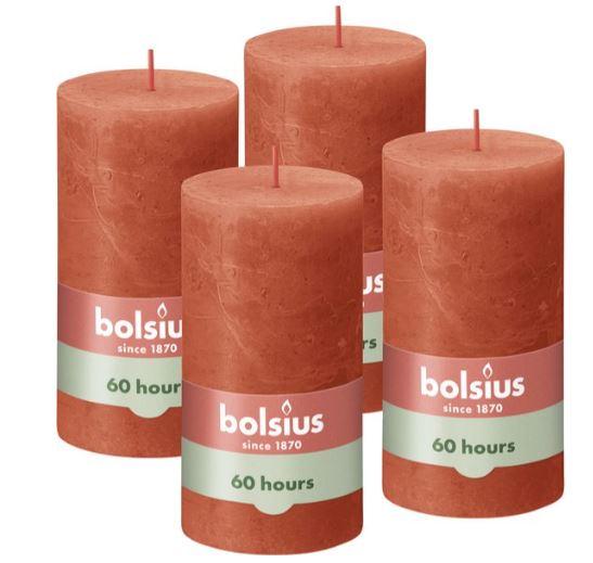Stompkaarsen rustiek 130/68 Oranje (Doos 4 stuks)