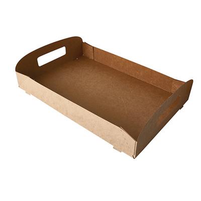Draagtray/ Cateringschaal  karton bruin met hengsels 100% fair 35cm (Doos 100 stuks)