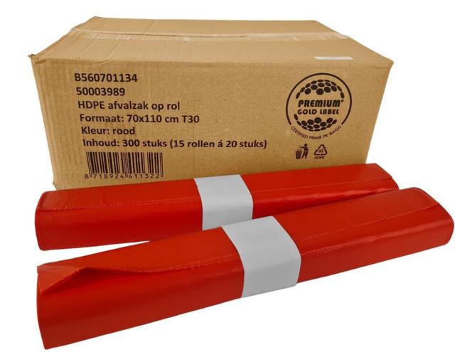 Afvalzak 70x110cm - 120Liter T30 Rood 20st.