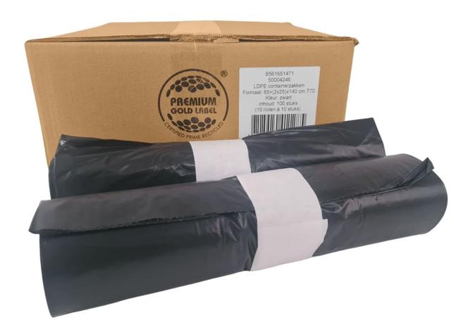 Afvalzak LDPE 65/25x140cm - 240Liter T70 Zwart (Rol 10 stuks)