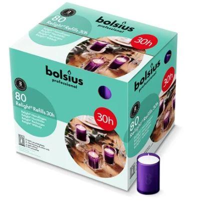 Bolsius Relight Refill Kaarsen PLUS 30 uur Paars (Doos à 80 stuks)