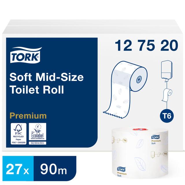 Toiletpapier Tork T6 127520 2laags premium 90 meter per rol (Doos 27 rol)