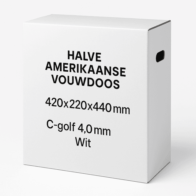 Halve Amerikaanse vouwdoos - 420x220x440mm - C-glof 4,0mm Wit et uit gestanste handvatten op 20 mm v