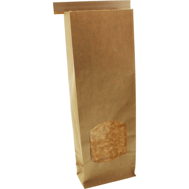 Levensmiddelenzak Kraftpapier met venster 47x260x88mm Bruin (Doos à 500 Stuks)