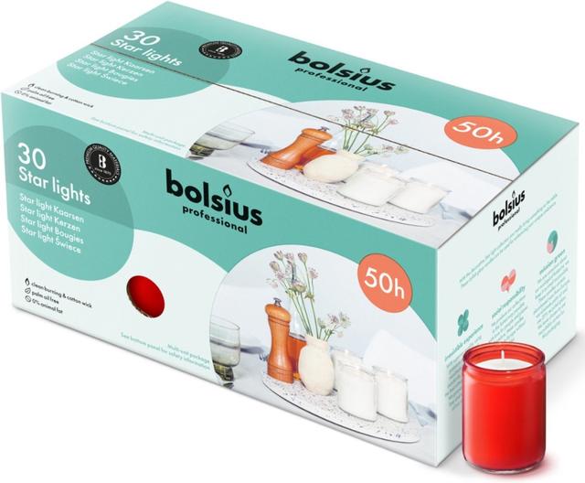 Star Light glas Rood Bolsius (Doos 30 stuks)