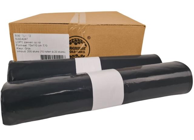 Afvalzak LDPE 70x110cm - 120Liter T70 Grijs (Rol 20 stuks)