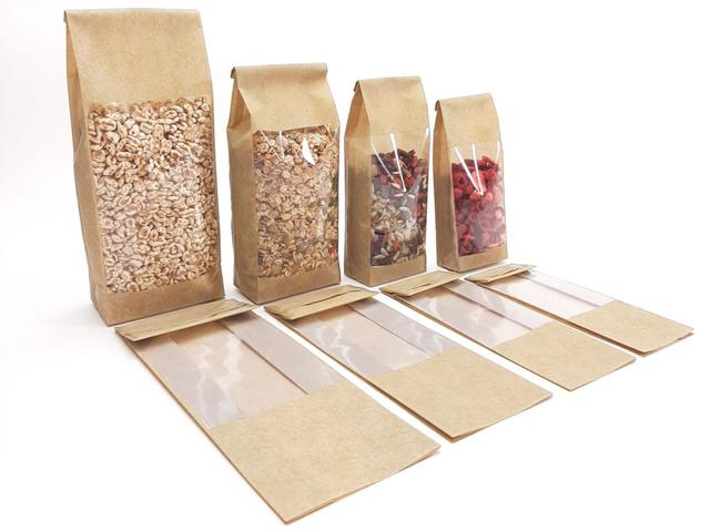 Blokbodemzak bruin Kraftlook 60my + venster 80+50x250mm (Doos 1000 stuks)