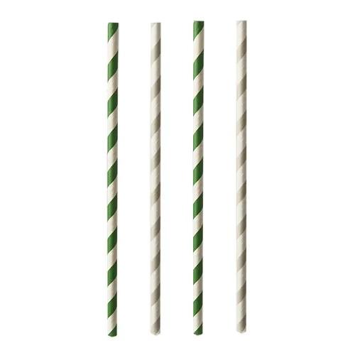Drinkrietje papier Groen/Wit gedraaid  ø 6 mm / 20cm ( 200 stuks )