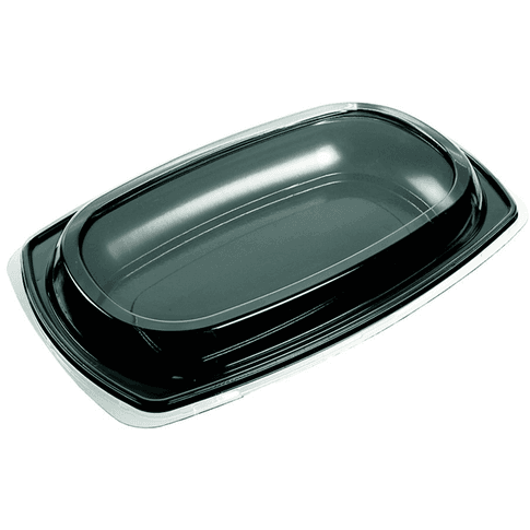 Cateringschaal rechthoekig 300x190x40mm PET zwart met deksel (Pak 10 stuks)