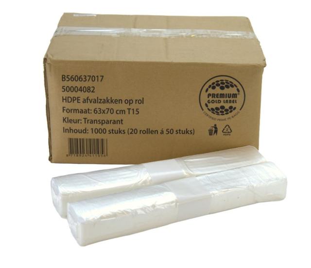 Pedaalemmerzak Hdpe 63x70cm T15-Dik Transparant (Rol  50 zak)