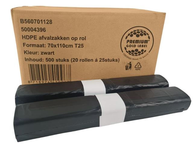 Afvalzak 70x110cm - 120Liter T25 Zwart (Rol  25 stuks)
