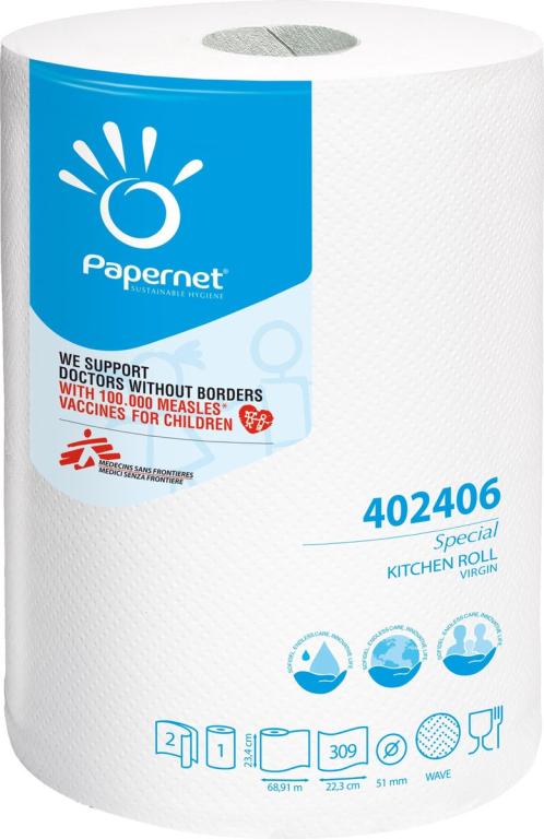 Papernet 402406 speciale droogrol | pure cellulose | 309-vellen | 2-laags (Pak 6 rol)