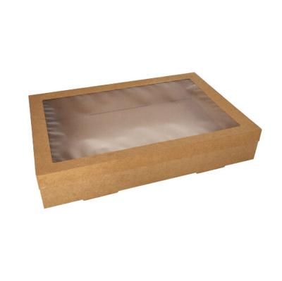 Cateringdoos 8 cm x 31 cm x 45 cm bruin met apart deksel en kijkvenster