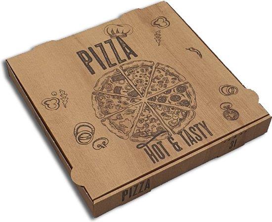 Pizzadoos bruin bedrukt 32x32x4cm (Pak 100 stuks)