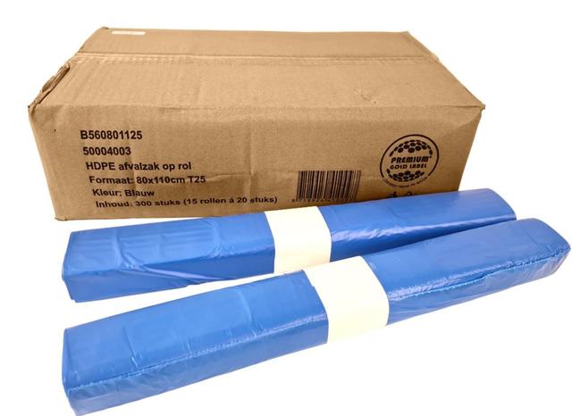 Afvalzak 80x110cm - 130Liter HDPE T25 Blauw (rol  20 stuks)