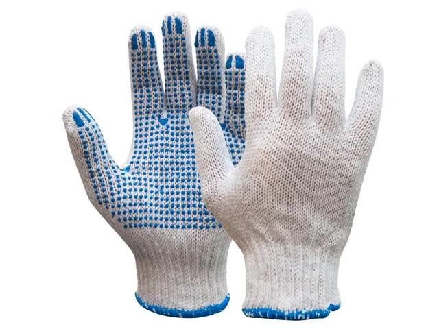 Handschoen rondgebreid mt 9 wit/blauw ( 12 paar )