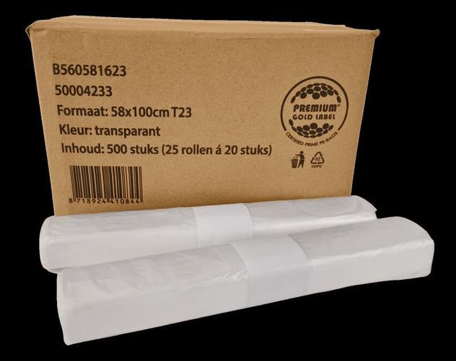 Afvalzak 58x100cm T23 transparant (20stuks)