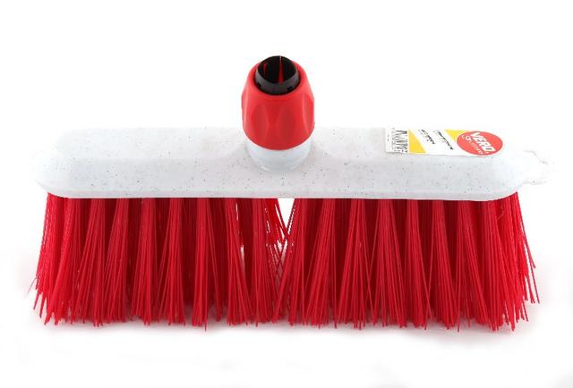 Bezem kunststof 30 cm kunstvezel 85mm rood, Kunststof blok met steelverbinding Ø 24 mm