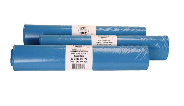Afvalzak LDPE 80x110cm - 130Liter T70 Blauw (Rol 20 stuks)