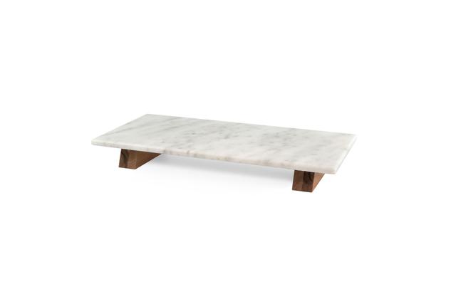 Serveerplateau marmer wit, houten voet 40 x 20 x h5 cm