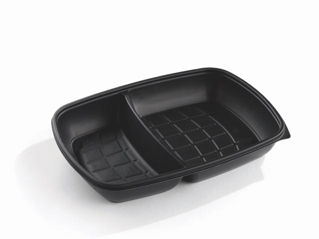 2-vaks menubak Zwart PP rechthoekig 1300ml/ 28x20cm (Doos 150 stuks)