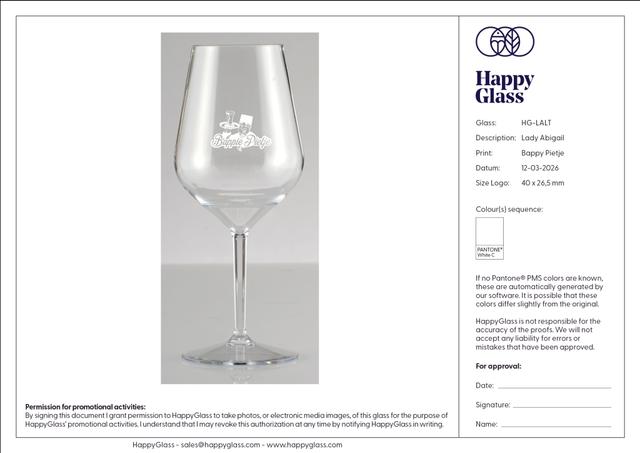 Bedrukte Lady Abigail Reusable Wijnglas 47cl  Bappie Pietje