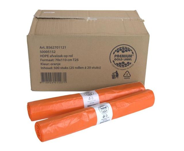 Afvalzak 70x110cm - 120Liter T25 Oranje (Doos 25 x 20 Stuks)