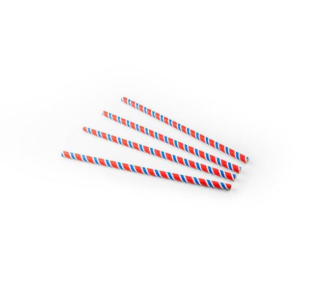 Drinkrietje papier (FSC) streep RWB ø8mm/ 23cm (Pak 100 stuks)