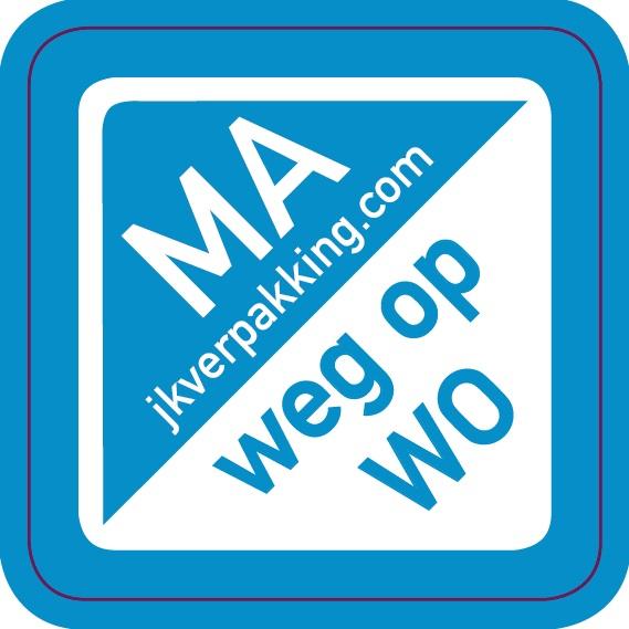 Dagstickers Maandag weg op WO 19x19mm Blauw ( Rol 1000 stuks )