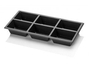 Tapas Tray Rechthoekig 250x120x30mm RPET Zwart 6-vaks (Doos 400  stuks)