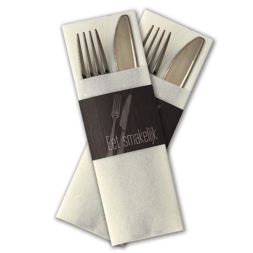 Bestekzak GastroSleeve 003 Wit airlaid servet met Grijze band eetsmakelijk