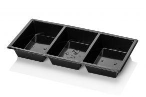 Tapas Tray Rechthoekig 250x120x30mm RPET Zwart 3-vaks (Doos 400 stuks)