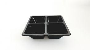 Tapas Tray Vierkant 170x170x40mm RPET Zwart 4-vaks (Doos 300 stuks)