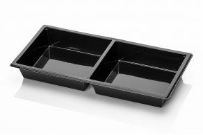 Tapas Tray Rechthoekig 250x120x30mm RPET Zwart 2-vaks (Doos 400  stuks)