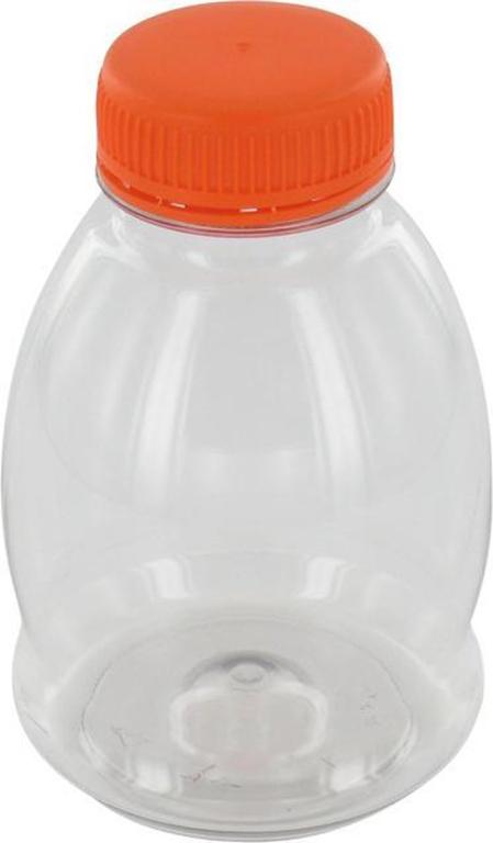 Fles pet transp. 250cc bolletje inclusief dop Oranje (Doos 180 stuks)