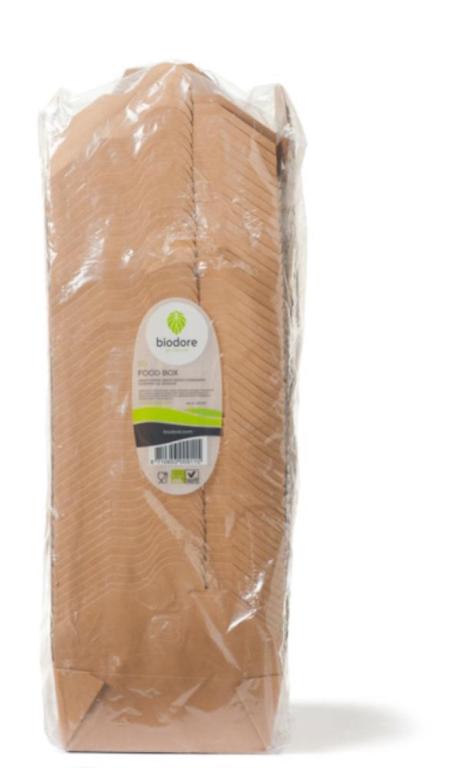 Biodore Maaltijdbox Kraftpapier met PLA coating 14x17,1x6,5cm (Pak 50 stuks)