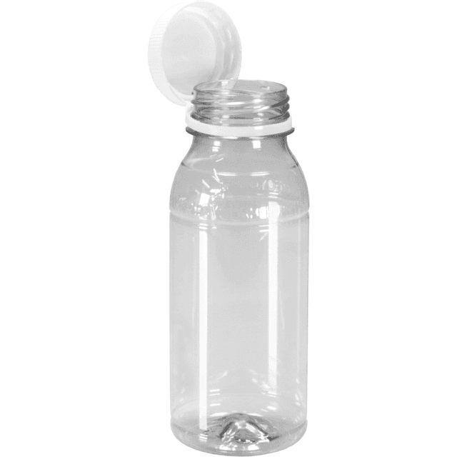 250 ml PET fles 25% RPET GEDOPT transparant 38mm (Doos 252 stuks)