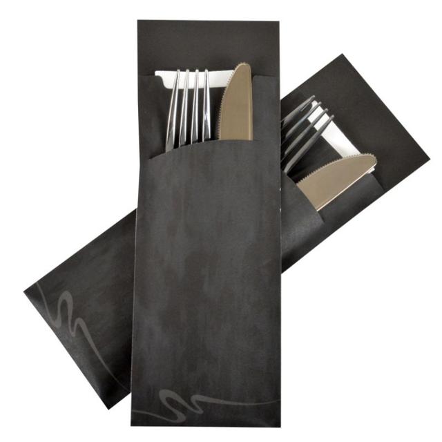 Bestekzak POCH-LAR-001 Zwart met airlaid servet ( 325 stuks )
